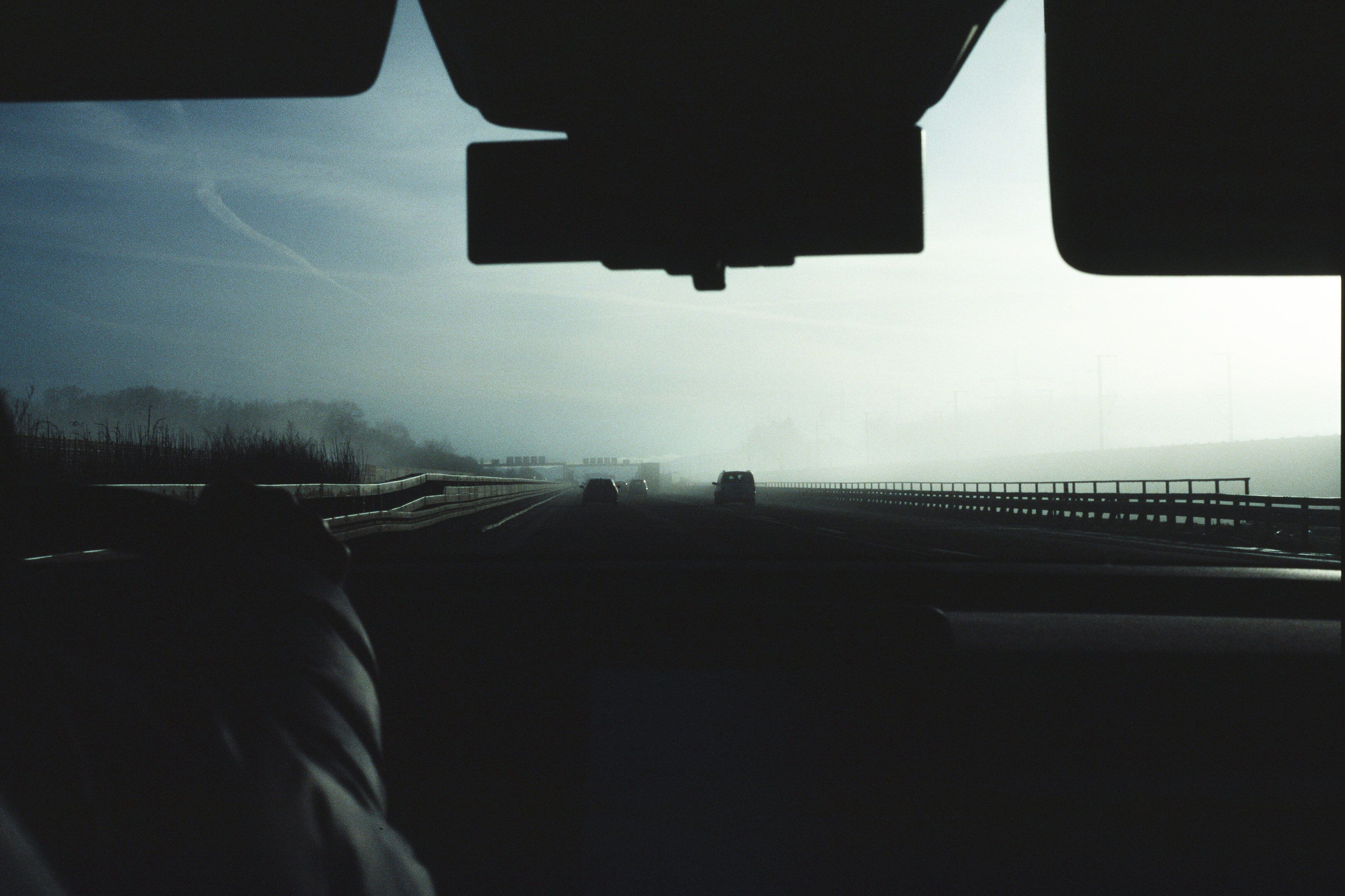 man driving in the fog