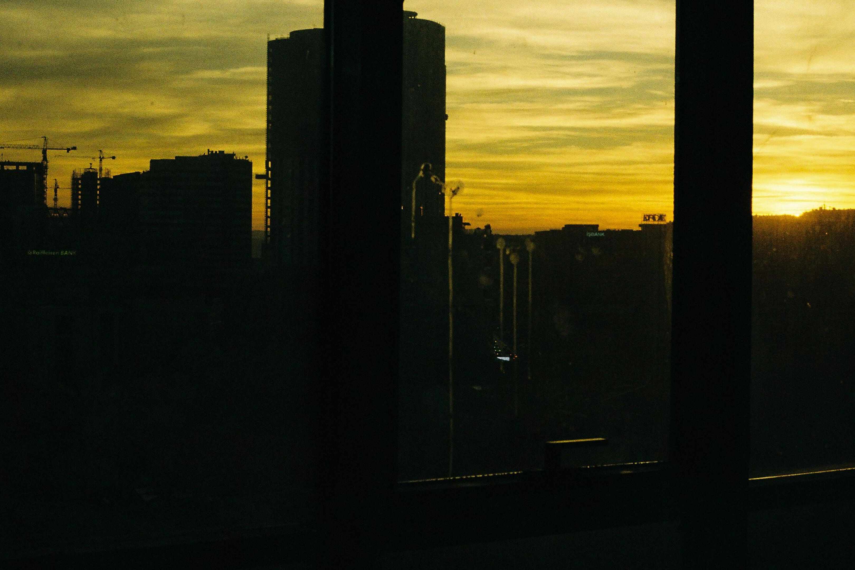 Pristina in yellow sunset